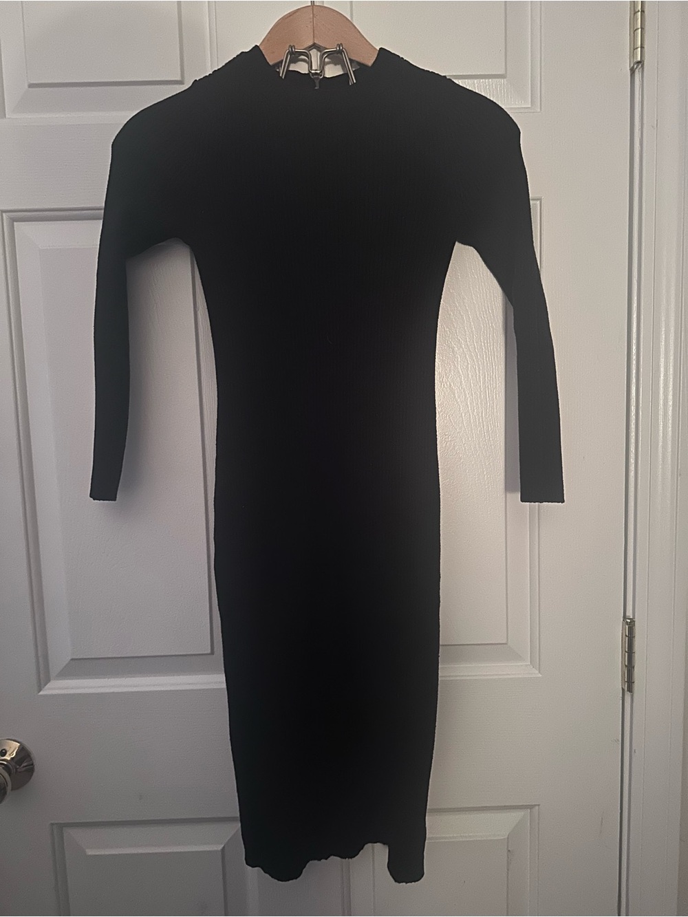 Nine West Black Ribbed Long Sleeve Midi Dress